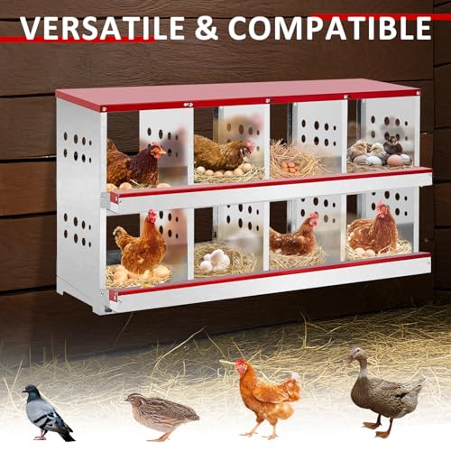 VINGLI Chicken Nesting Box, 8 Compartment Nesting Boxes for Chickens and Hens Roll-Out with Plastic Baskets, Chicken Coop Laying Boxes (8 Grids) - size: 8 Grids