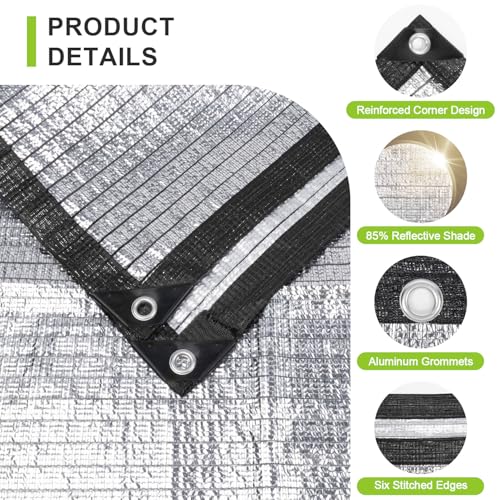 SUNNY GUARD 85% Aluminum Sun Shade Cloth, 10x20FT Heat Reflective Tarp | Reflective Aluminum Shade Cloth Blocks 85% Sunlight, Reduces Heat Buildup, and Keeps Gardens, Greenhouses and Cars Cooler - color: Sliver-85% Shade, size: 10x20FT