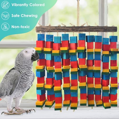 DBNESS Extra Large Bird Toys, 20inch XL Macaw African Grey Parrot Chewing Toys, Natural Wooden Block Knots Tearing Toy Parrot Cage Accessories for Big Birds - style: Extra Large 10 Strings