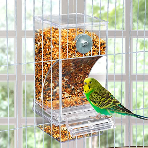 Rypet 2 Pack No-Mess Automatic Bird Feeder, Parakeet Cage Accessories | 16 oz Seed Capacity, Transparent Acrylic Food Level Check, Helps Reduce Seed Scatter, for Cockatiel Parrot Cockatoo Canary - color: Transparent-2 PCAK