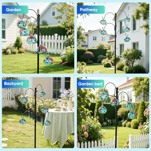 Hummingbird Feeders for Outdoors Set of 5, Hand Blown Glass Hummingbird Feeder with Stand, Decorative Bird Feeder Stand for Garden Yard Outside