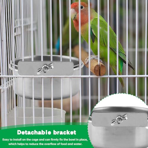 2Pcs Stainless Steel Bird Feeding Bowls with Feeding Spoon,Parrot Food Bowl Cage with Clamp Holder, Parrot Cage Water Feeder,for Cockatiel Parrot Macaw Small Animal Chinchilla