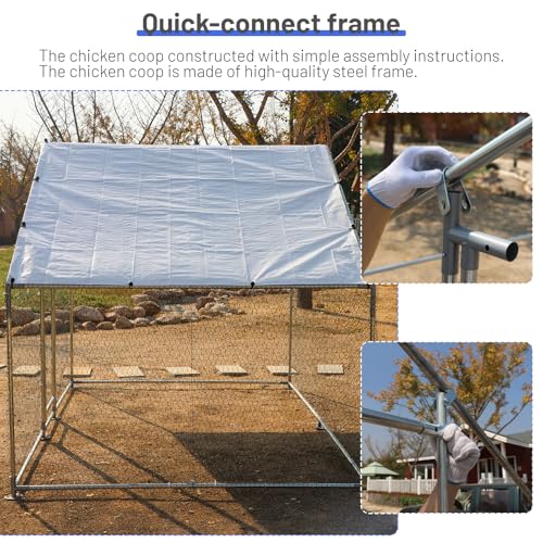 HEYTOWN Large Metal Chicken Coop Chicken Pen Walk-in Poultry Cage with Water-Resident and Anti-UV Cover Chicken Runs for Yard with Cover Duck Rabbit Dog House Outdoor - size: 78.0"L x 117.6"W x 78.0"H