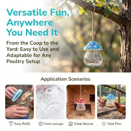 Hanging Chicken Peck Toy，2-Piece Mushroom-Shaped Chicken Enrichment Toys Boredom Busters，Slow-Feed Chicken Toys for Coop-Red & Green (Red & Blue) - color: Red & Blue