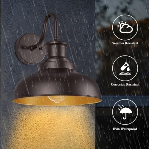 Outdoor Barn Lights Outdoor Wall Sconces Farmhouse Exterior Wall Mount Light Vintage Wall Lighting Fixture Industrial Bronze Lantern for Porch Entryway Garage Patio, 2 Pack - color: Orb+Gold, size: 02RZ007-2 PACK(Not Dusk to Dawn)