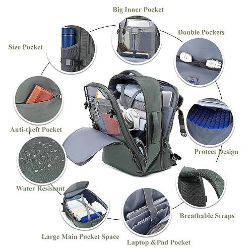 MOLNIA Large Travel Backpack for Men Women,Waterproof Carry On Backpack,Laptop Backpack for College Travel Daily Work - color: Olive Green With Packing Cubes