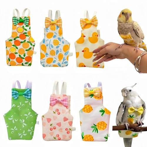 6Pcs Bird Diapers Bird Harness Flight Suits Diapers Reusable Parrot Nappy with Waterproof Inner Layer Washable Cute Urine Wet Suit Costume for Cockatiel Conure Budgie Macaw Parakeet, M - size: M
