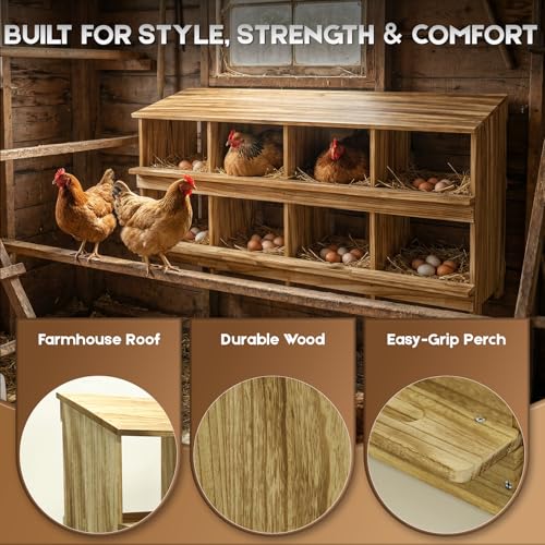 8 Holes Wood Nesting Boxes for Chickens, Gold Standard Two-Tier Chickens Nesting Box for Laying Eggs, Farmhouse Series Laying Boxes for Hens, Ducks and Birds - color: Wooden 8-Hole