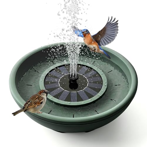 Solar Bird Bath with Fountain,12.4" Dark Green Birdbath for Outdoors,Tool-Free 10s Assembly,6 Spray Nozzles,Lightweight Plastic Water Feature for Garden Decor,Patio Gitf,Hummingbirds