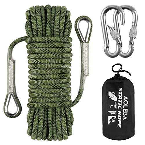 AOLEBA 10.5 mm Static Climbing Rope 10M(32ft) 20M(64ft) 30M(96ft) 50M(160ft) 70M(230ft) Outdoor Rock Climbing Rope, Escape Rope Ice Climbing Equipment Fire Rescue Parachute Rope - color: Army Green, size: 32ft
