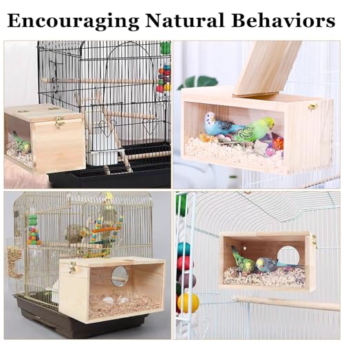 QTLCOHD 2 Pack Parakeet Nesting Box, Natural Wood Breeding Box | with Transparent Acrylic Window, Bird Nesting Box for Parakeets, Lovebird, Cockatiels, Conure