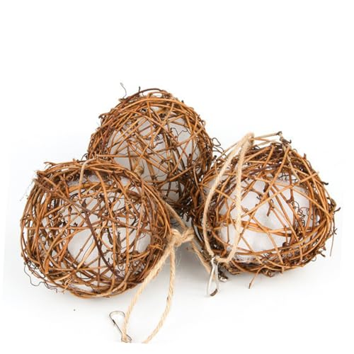 Mipcase Refillable Nesting Material Holder Hummingbird Nesting Supplies for Wild Birds Rattan Bird Nest Material Holder Outdoor Hanging Station for Garden Backyard Bird Watching 3 Pack