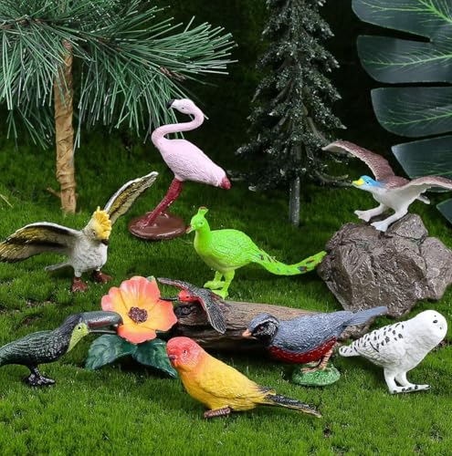 30Pcs Birds Animal Figures Playset,Assorted Realistic Bird Wildlife Toys with Nest Eggs,Parrot,Owl,Eagle,Hummingbird,Flamingo for Kids Educational Birthday Cake Decoration Party Favor School Projects - style: Birds