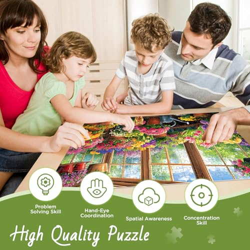 300 Piece Puzzles for Adult, Colorful Flower and Cute Cat Jigsaw Puzzles - style: Flower House