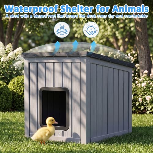VIXZEN Chicken Coop for Outside Waterproof Resin, Black | Outdoor, Breathable， Large Capacity, Slope Roof, Side Window, Uv-resistant, Sturdy Resin, Durable - color: Black, size: 24.65"L x 21.5"W x 22.21"H