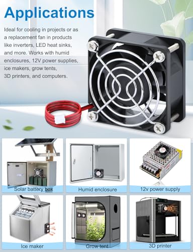Wathai 60mm 12v Fan Waterproof High Speed Small 12V DC Computer Cooling Fan | Built with a dual ball bearing and IP67 protection, this 12v computer fan waterproof unit thrives in humid battery boxes - size: 60x25mm