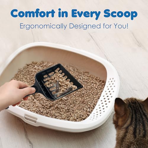 SunGrow Cat Pellet Scoop, Black Sifter and Poop Lifter, Pet Litter Box Maintenance, Plastic Shovel with Wide Slats, Kitten Scooper for Pine Pellets, Convenient Hanging Hole for Quick Storage, 8x3.5