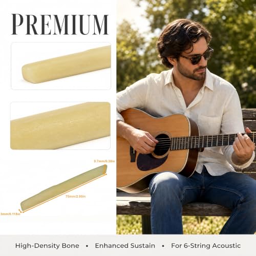 Miwayer 2 Pack 6 String YMH Acoustic Guitar Unbleached Bone Saddle, Guitar Bridge Saddles, Cut from Whole Bones, 75x3x9.7mm - color: 6 String YMH Guitar Saddle 75mm 2 Pack