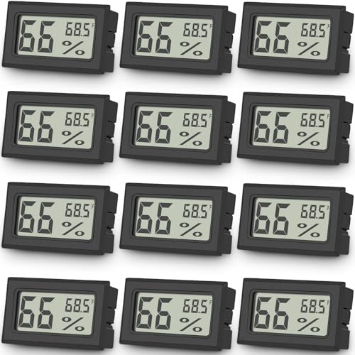 Vaikby 12-Pack Mini Digital Thermometer Hygrometer, Indoor Humidity Monitor, Temperature Humidity Gauge Meter with Fahrenheit (℉) for Bedroom, Greenhouse, Garden, Cellar, Closet, Fridge