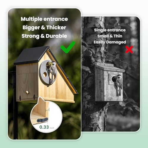 Bird House - Adjustable Entrance Fit All Birds, Outdoor Bird Houses for Outside Weatherproof, Durable Wood Birdhouse for Bluebird, Finche, Wren, Chickadee, an Ideal Backyard Decoration (Iron Roof)
