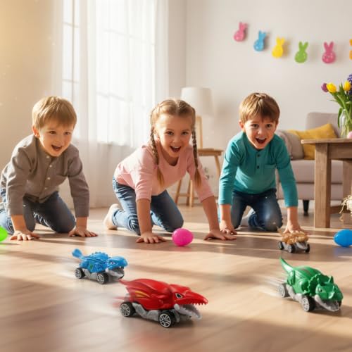 Holydeck 6 Pcs Prefilled Easter Eggs with Metal Dinosaur Car Toys Vehicles Set for Kids Girls Boys Easter Basket Stuffers Party Favors Easter Egg Fillers Hunt