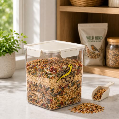 4.8Qt Bird Seed Storage Container,Airtight Bird Food Container | Pet Food Container with Four-Sided Snap Lock,Clear Plastic Wild Bird Seed Dispenser,Airtight Storing Sunflower Seed|BPA Free