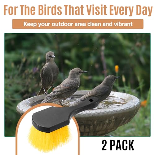 CroBlissful 2 Pcs Bird Bath Cleaning Brush Hard Bristle Stiff Bristle Brush with Plastic Handle Utility Scrub for Bird Feeder Bath Accessories Fountain Outdoor Cleaning(Yellow) - color: Yellow
