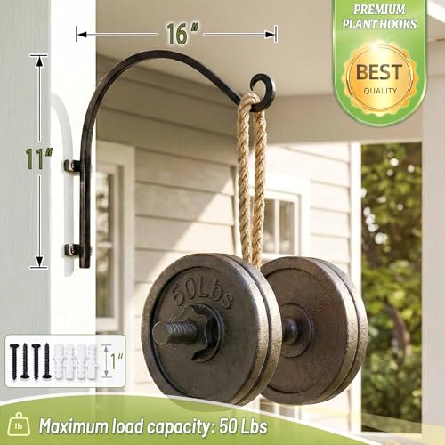 Lifyzoon Heavy Duty Hanging Plant Brackets: 2 Pack 50Lbs Outdoor Plant Hook | 50 lbs Steel Wall Mount, for Hanging Baskets Feeders Lanterns, Complete Hardware, Rust-Resistant Finish, Outdoor or Indoor - size: 2B-16" 2PCs