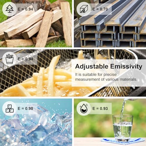 KETOTEK Infrared Thermometer Non Contact IR Digital Laser Temperature Gun -50℃～600℃ (-58℉～1112℉) Adjustable Emissivity Thermometer Gun for Cooking - color: Black