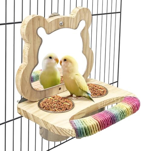 Tfwadmx Bird Parrot Wooden Feeding Cups Small Bird Feeding Dish Cups Stainless Steel Birds Bowls Food Water Bowls with Food Holder for Finches Cockatiel Lovebirds
