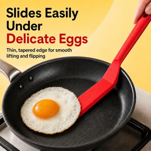 Pancake Flipper Spatula - Non-Stick - Heat Resistant Egg Spatula for Kitchen Uses, Baking, Cooking, and Mixing - Red - color: Red