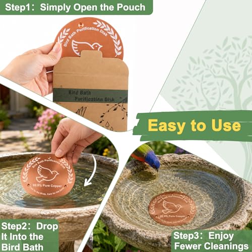 Bird Bath Copper Disk, 99.99% Pure Copper Bird Bath Cleaner with Triple-Point Support, 4 Inch Thick Chemical-Free Natural Water Cleaner for Outdoor BirdBaths, Bowls, All-Season Use - color: 1 Pack