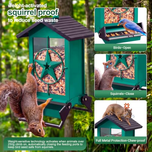 Squirrel Proof Bird Feeders for Outdoors with Weight-Activated, Metal 5LB Large Wild Bird Feeders for Cardinals,Blue Jay,Finch, Weatherproof Durable Hanging Bird Feeder for Backyard,Garden (Blue) - color: Blue