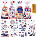 QOIUSO 100 Pcs 4th of July Cellophane Treat Bags - Patriotic Candy Goodie Bags with Gold Twist Ties - Clear Independence Day Party Favor Bags for Cookies, Snacks, Gift Packaging Supplies - color: 4th of July-100pcs