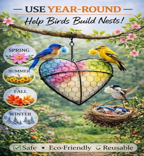 Handmade Alpaca Fiber Bird Nesting Heart,Hummingbird Houses Art Bird nest Box &Wild Birds nest Material Holder Outdoor Garden,Gift for Bird Lovers(1PCS) - color: Pastel