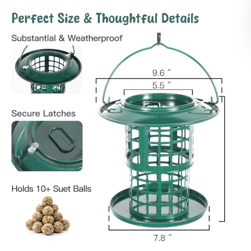 KOL Metal Suet Ball Feeder for Birds – Single-Layer Expandable Design Suet Bird Feeder, Heavy-Duty Wild Bird Feeder with Secure Lid, Large Capacity for Backyard (Jasper) - color: Jasper