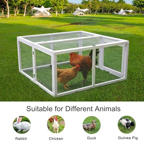 Chicken Coop Extension, Foldable Chicken Coop House Chicken Cage Wooden, Duck Chicken House Large Rabbit Enclosure Assembly Free (White)
