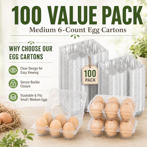 Pintuson 100 Pack Egg Cartons 6 Count - Medium Egg Cartons Cheap Bulk - Half Dozen Egg Carton for Farmers Market, Kitchen Organization and Storage - color: Medium-100PK-6CT