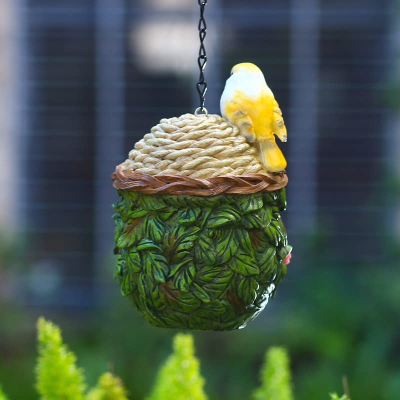 Bird Houses for Outside, with Hanging Chain, Nest-Shaped Resin Waterproof | Practical Birdhouses for Outdoors, Decorative Bird Cage, Garden Decor for Hummingbird, Bluebird, Cardinal and Other Bird - style: Nest