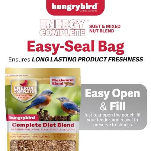 HUNGRYBIRD Energy Complete Diet, 7lb Mealworm Suet & Mixed Nuts | All-Season Feeding, Premium Wild Bird Food, No Waste, No Mess, Attracts a Wide Variety of Wild Birds