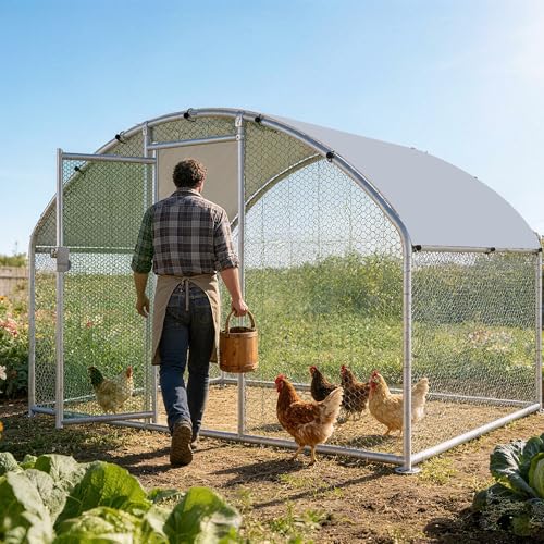 Large Metal Chicken Coop, Chicken Runs for Yard with Cover Walk-in Poultry Cage for 8 10 16 Chickens,Chicken Pen Duck Coop with Round Water-Resident Top and Feeding Door,Hen House 6.4Lx9.84Wx6.23'H FT - size: 6.4'L x 9.84'W x 6.23'H