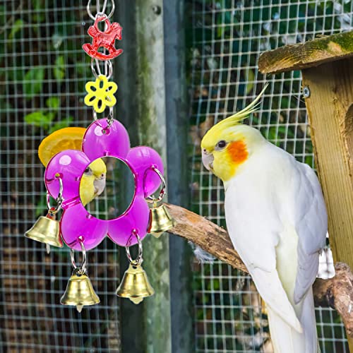 Litewoo Bird Mirror Cage Toy Hanging Bell Colorful Swing for Parrot | Stainless steel mirror & bell, 11.81x3.15 in, sweet sound, for small/medium birds/parakeet/conure/cage, reduces loneliness