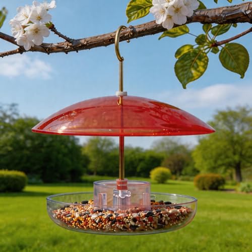 8" Mini Plastic Rain Cover for Bird Feeder, Red Weather Guard Baffle Dome | Stainless Hooks, Small Protective Shield for Hanging Outdoors, Bird House Protector against Snow/Sun/Poop, Ruby, Dia. 20cm - color: Red, size: 1PC/Pack