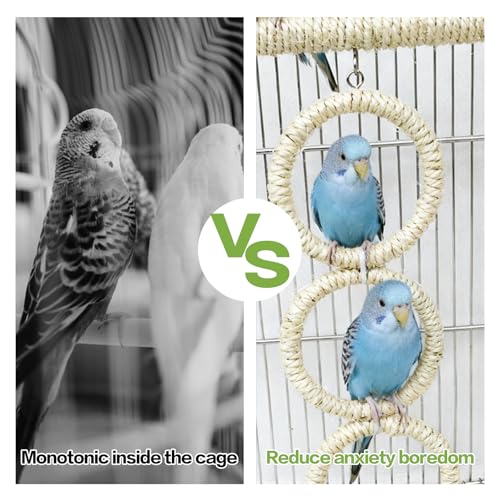 3-Ring Bird Swing Toy,Bird Swing for Cage,Hanging Bird Rope Perch Toy,for Parakeets, Lovebirds, Cockatiels, Sugar Glider Toys and Cage Accessories(GDjute) - color: GDjute