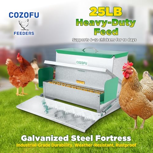 COZOFU's Feeders Automatic Chicken Feeder - Large Capacity for 12 Chickens, Lasts 12 Days (40lb Feed), Durable Galvanized Steel, Rat-Proof, No-Spill, Weatherproof Lid - color: Red, size: 40LB
