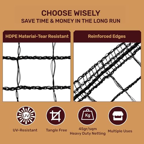Heavy Duty Bird Netting for Chicken Coop, 19.5 x 19.5 ft 0.8”Mesh HDPE Chicken Netting for Hawks with Reinforced Edges, Durable & Reusable Poultry Netting for Garden Raised Beds & Fruit Trees - size: 19.5ft*19.5ft