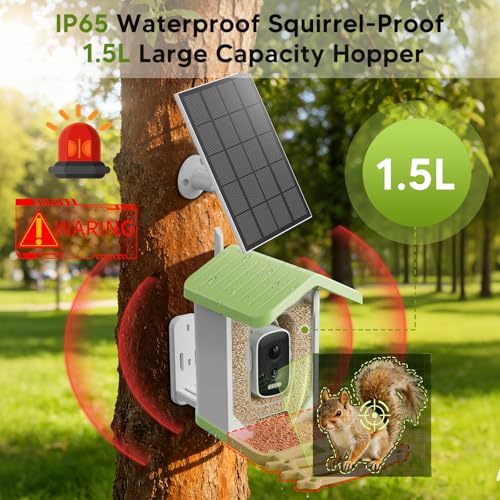 Billber Smart Bird Feeder with Camera - Solar Powered & Night Vision, 2K HD Real-Time View & Instant Alerts, Waterproof Outdoor Hummingbird Feeder, for Bird Watching Enthusiasts
