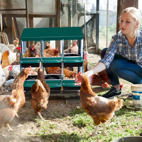 GarveeHome 2-Tier Chicken Nesting Box, 6 Compartment Metal Chicken Laying Boxes with Waterproof Roof ＆ Removable Trays for Hens, Poultry，Easy Egg Collection - color: Green, size: 37.6"L x 17.5"W x 9.4"H