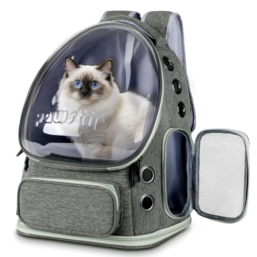 Cat Backpack Carrier Clear Bubble Window for Cats & Small Dogs up to 15 lb | Large Space Breathable Foldable Pet Carrier Airline Approved, Mesh Entry Safety Tether Washable Pad, Travel Hiking Outdoor - color: Gray