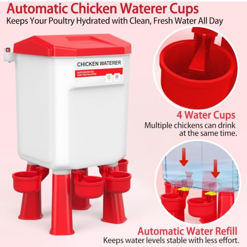 Chicken Feeder and Waterer Set, Chicken Coop Accessories with Hanging Chicken Feeder and Hanging Chicken Waterer Kit No Waste, 3 Gallon/26 Pounds, Red - color: Red, size: 12KG